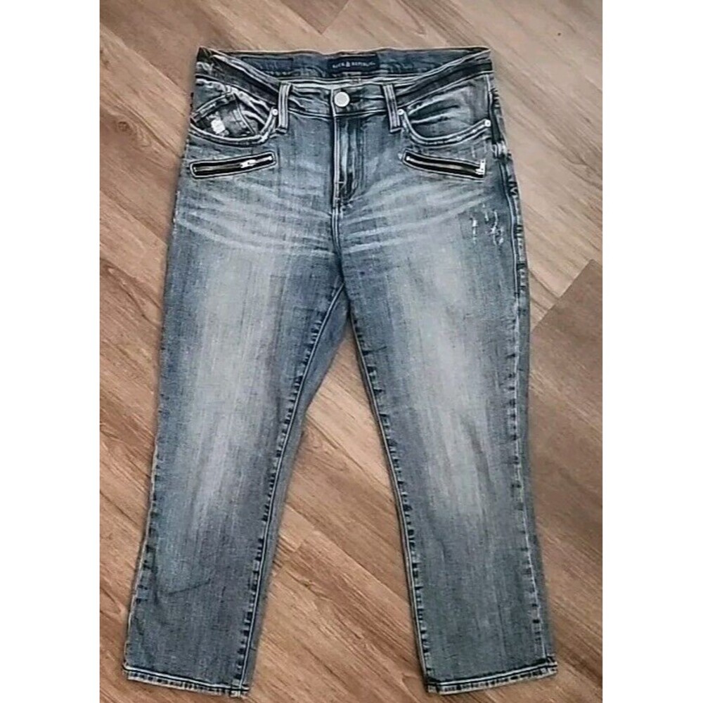 Rock And Republic Kendall Cropped Jeans 10 Women’s Medium Wash Distressed